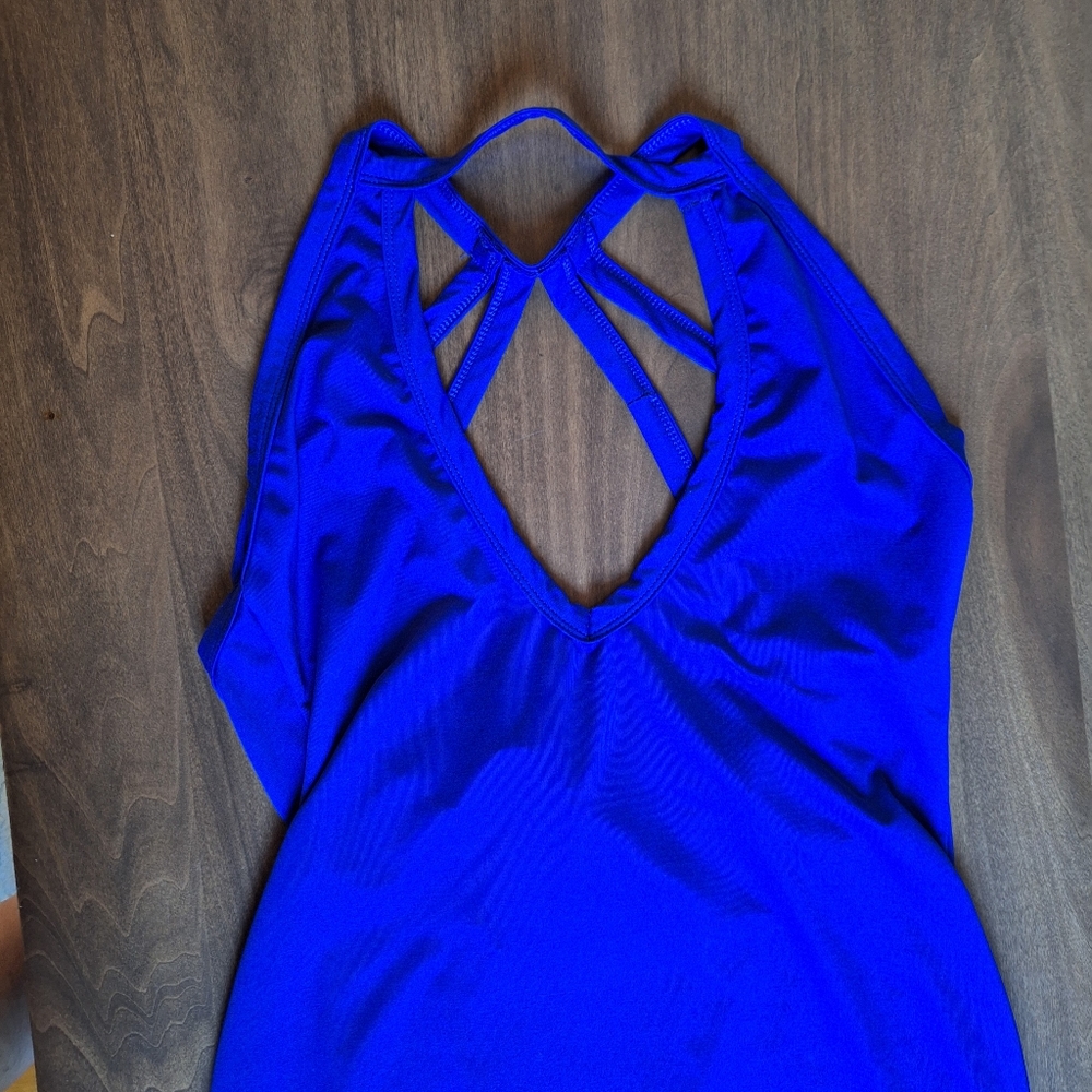 ❤️Dress Size: Large Blue (Royal Blue) BodyCon Stretchy Strapy Low Neck & Back 💙